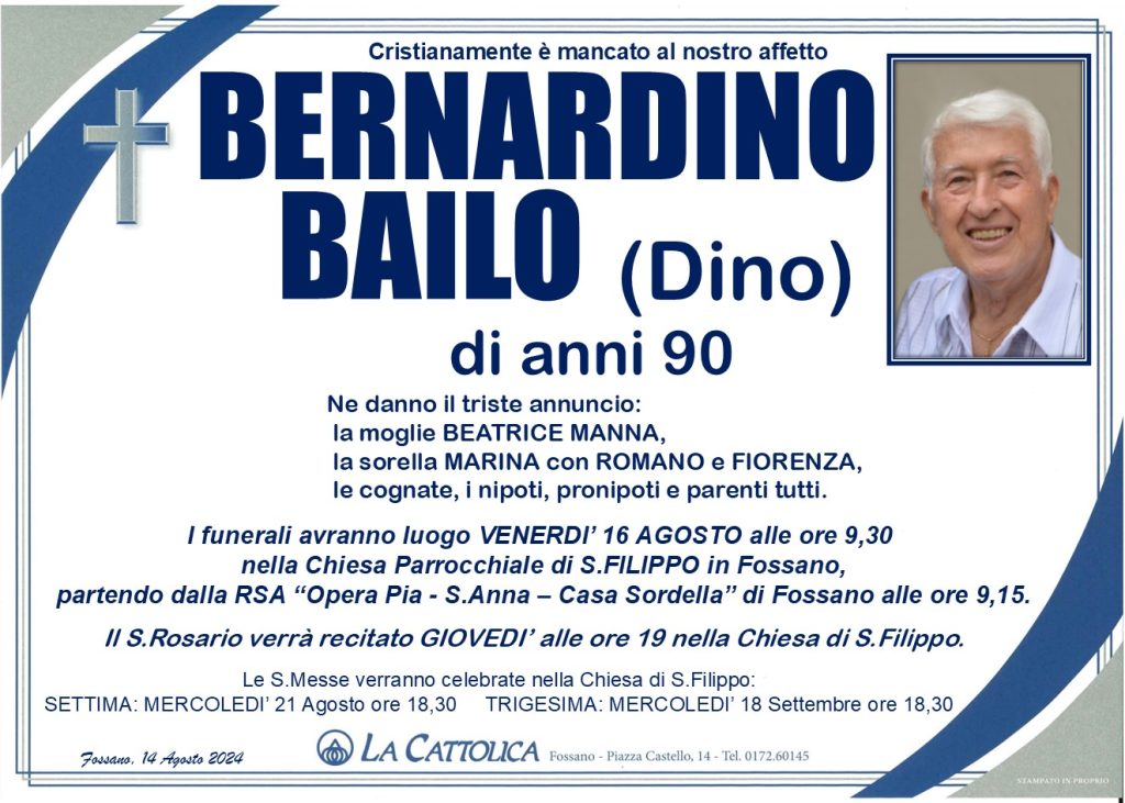 Bailo Bernardino (Dino) – Onoranze funebri La Cattolica – Fossano – Cuneo