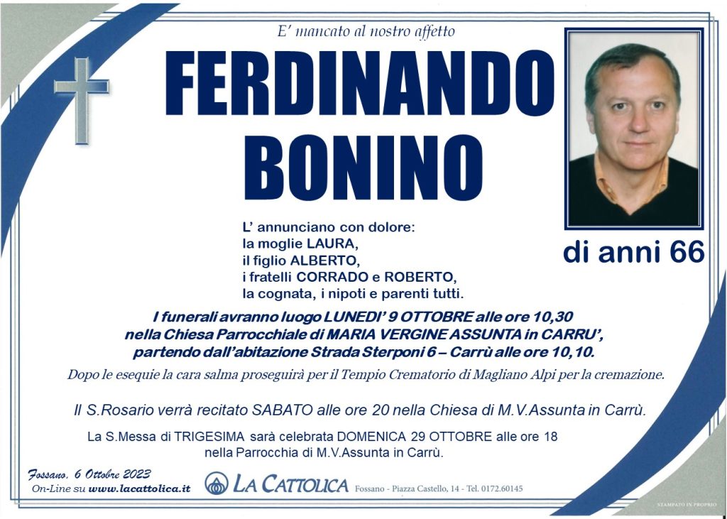 Bonino Ferdinando Onoranze funebri La Cattolica Fossano Cuneo