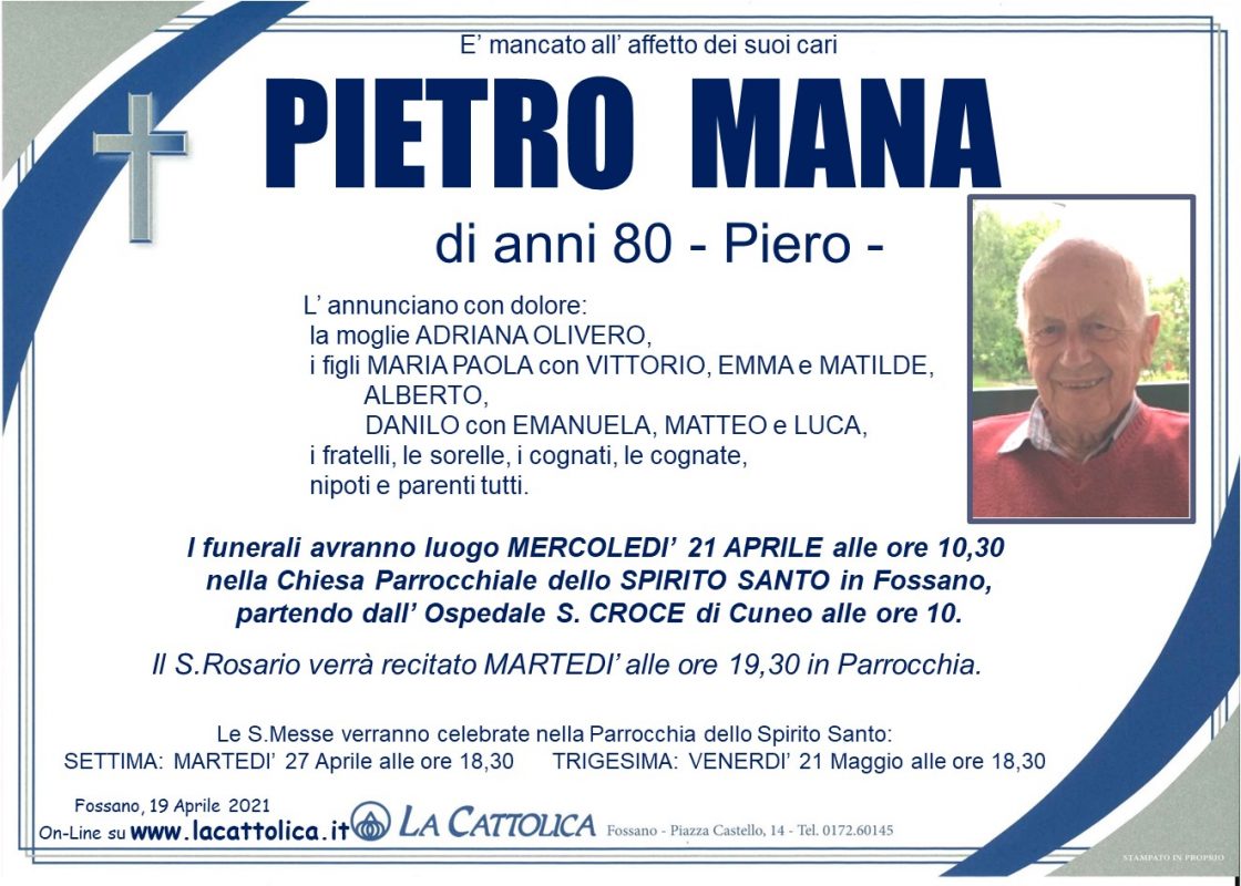 Pietro Mana (Piero) – Onoranze funebri La Cattolica – Fossano – Cuneo